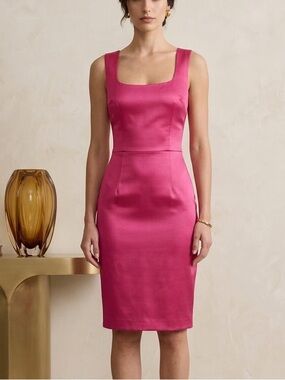Fiorucci Fuchsia Satin Square Neck Sheath Dress US 4/IT 40 Designer NWT